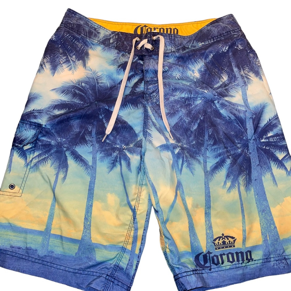Corona Extra Swim Shorts Men’s Size Large Swimwear Men’s Swim Shorts Blue Yellow